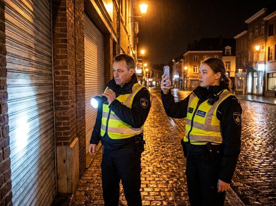 Deux agents de sécurité en intervention de nuit avec l'application VigiReact