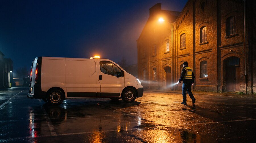 Véhicule de patrouille d'un agent de sécurité mobilisé après un dispatch VigiReact